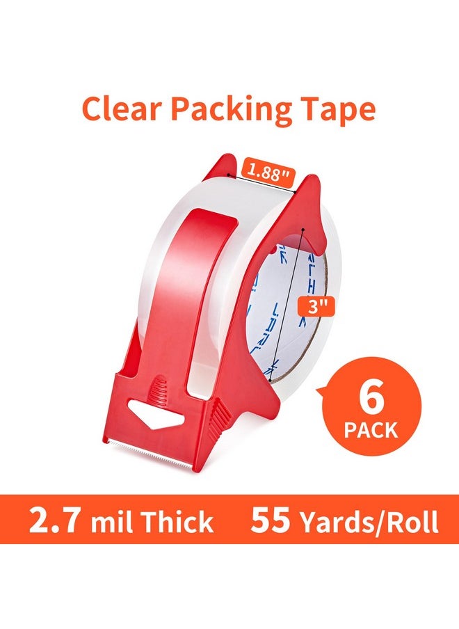 JARLINK 6 Rolls Clear Packing Tape With Dispenser Heavy Duty Packaging Tape Refills For Shipping Packaging Mailing 2.7Mil Thick 1.88 Inches Wide 55 Yards Per Roll 330 Total Yards  - Image 2