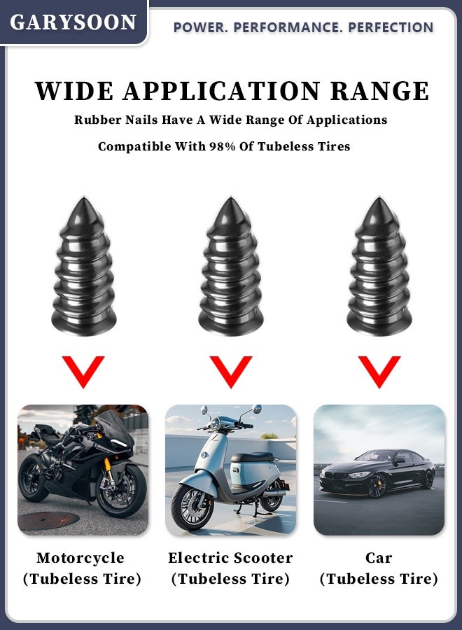 Garysoon Vacuum Tire Quick Repair Plug – 3rd Generation Rubber Tire Repair Nail, Fast & Durable, For Motorcycles, Cars, Electric Vehicles, Quick Tire Repair Rubber Nails [Small 10 + Large 10] with Free Screwdriver - Image 2