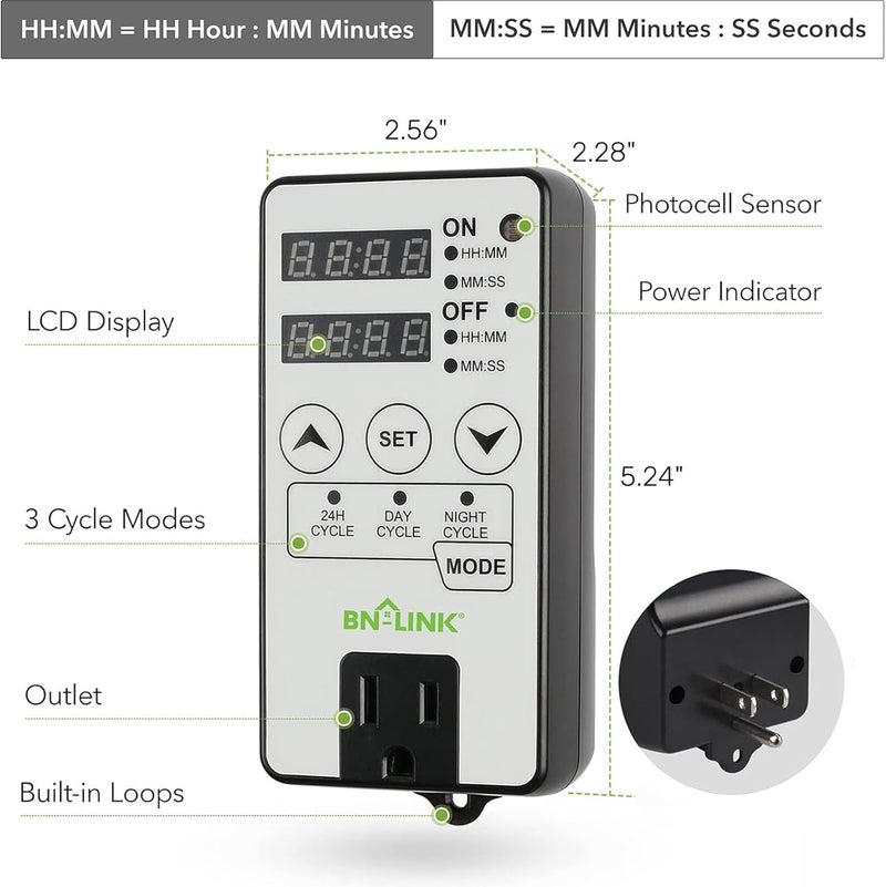 BN-LINK Timer Outlet Short Period Repeat Cycle Intermittent Digital Timer, Interval Timer - Day, Night, or 24 Hour Operation, Programmable Plug-in Timer for Appliances Electrical Outlets 15A/1875W - Image 2