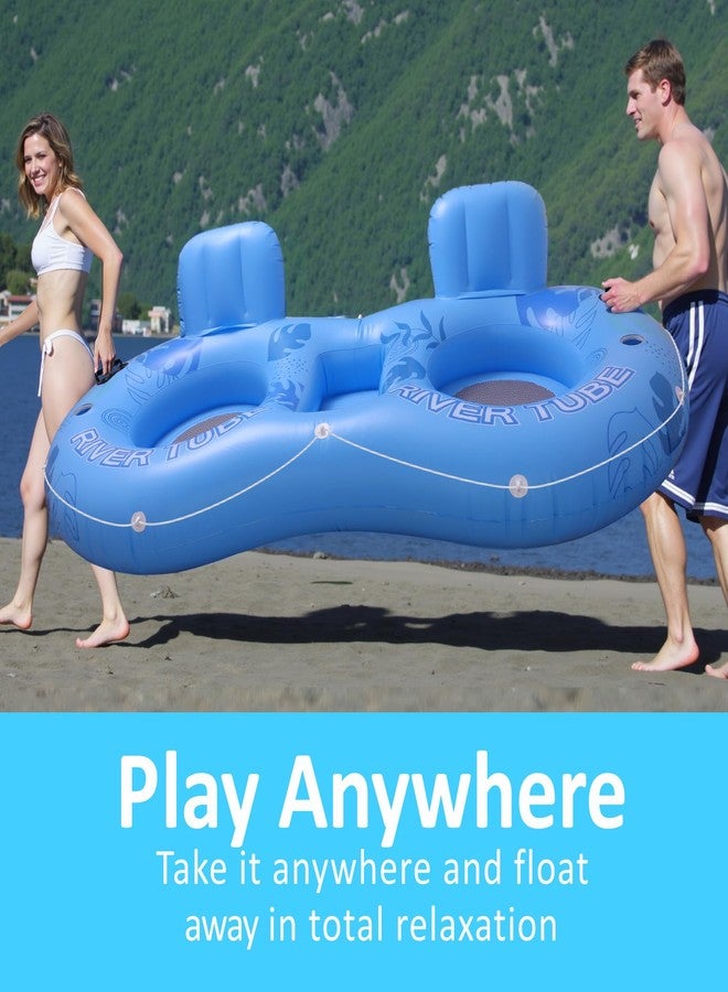 WISHDIAM Inflatable River Tube Float for 2 Person, Extra Large Heavy-Duty Raft with Cooler Compartment for Drinks & Ice, 2-in-1 Floating Lounge for Pool, River, Lake, Family Backyard - Rip-Resistant Design - Image 4