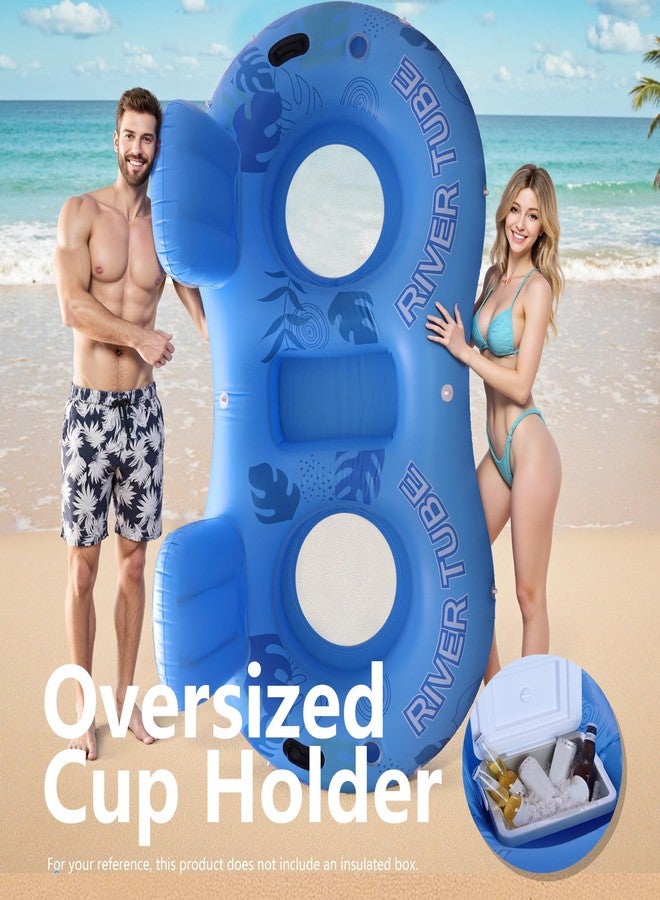 WISHDIAM Inflatable River Tube Float for 2 Person, Extra Large Heavy-Duty Raft with Cooler Compartment for Drinks & Ice, 2-in-1 Floating Lounge for Pool, River, Lake, Family Backyard - Rip-Resistant Design - Image 5