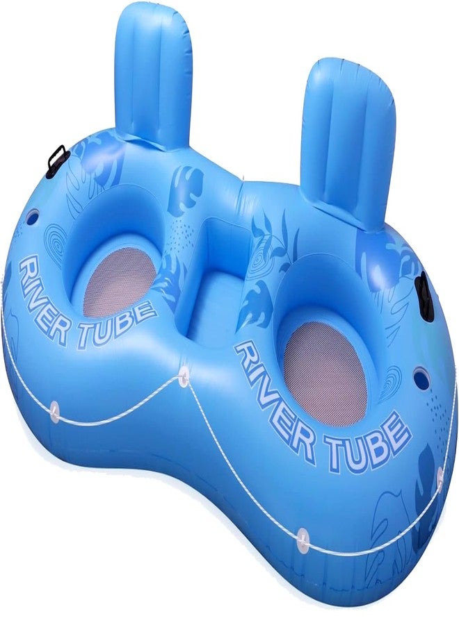 WISHDIAM Inflatable River Tube Float for 2 Person, Extra Large Heavy-Duty Raft with Cooler Compartment for Drinks & Ice, 2-in-1 Floating Lounge for Pool, River, Lake, Family Backyard - Rip-Resistant Design - Image 1