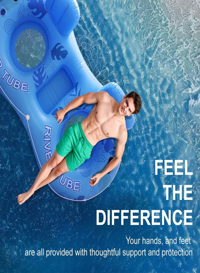 WISHDIAM Inflatable River Tube Float for 2 Person, Extra Large Heavy-Duty Raft with Cooler Compartment for Drinks & Ice, 2-in-1 Floating Lounge for Pool, River, Lake, Family Backyard - Rip-Resistant Design - Image 3