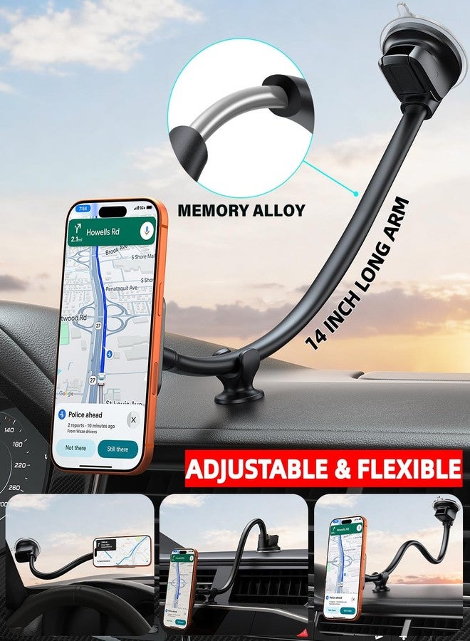 1Zero Upgraded Magnetic Car Phone Mount for MagSafe, 14-Inch Long Arm Extension with Strong Suction Cup Truck Phone Holder, Windshield Mount Compatible with iPhone 17 16 15 14 13 12 Pro Max Air - Image 5