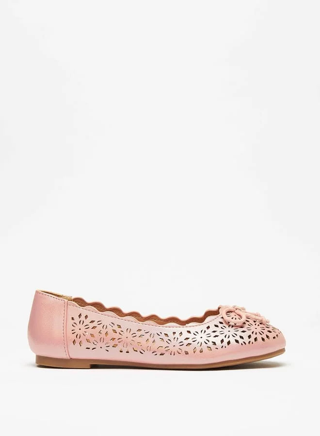 Little Missy Girls Laser Cut Ballerina Shoes with Bow Accent