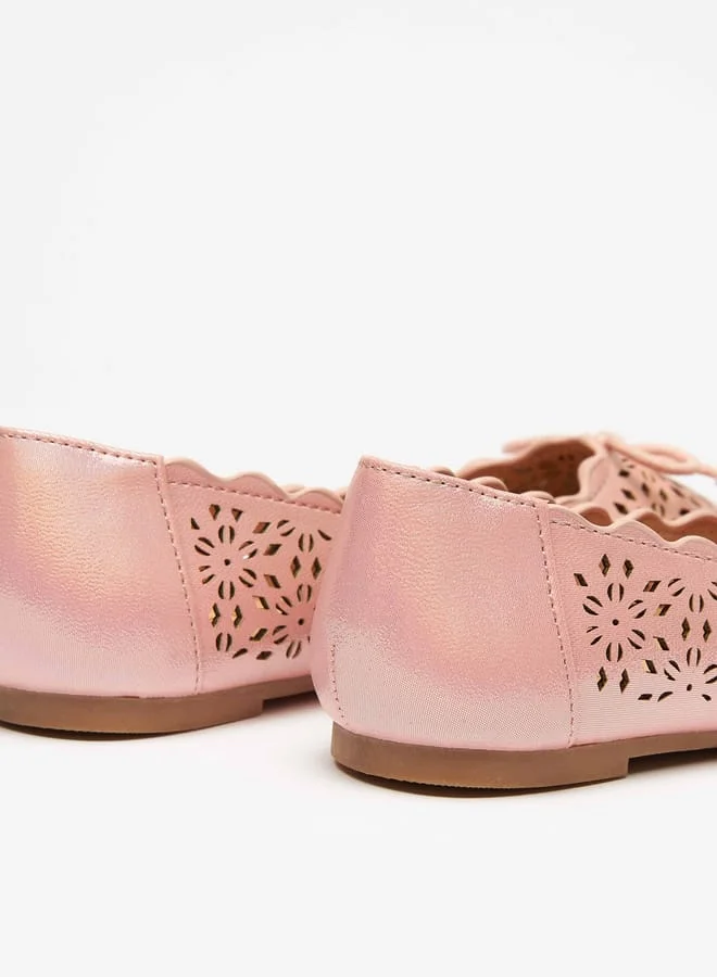 Little Missy Girls Laser Cut Ballerina Shoes with Bow Accent