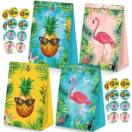 BQC 24Pcs Flamingo Goody Bags Hawaiian Gift Bags Luau Party Bags Flamingo Party Supplies Tropical Pineapple Party Favors Flamingo Birthday Party Supplies for Kids - Image 1