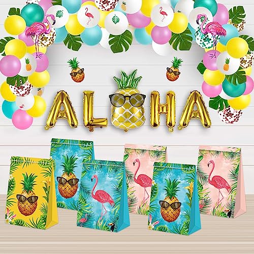 BQC 24Pcs Flamingo Goody Bags Hawaiian Gift Bags Luau Party Bags Flamingo Party Supplies Tropical Pineapple Party Favors Flamingo Birthday Party Supplies for Kids - Image 2
