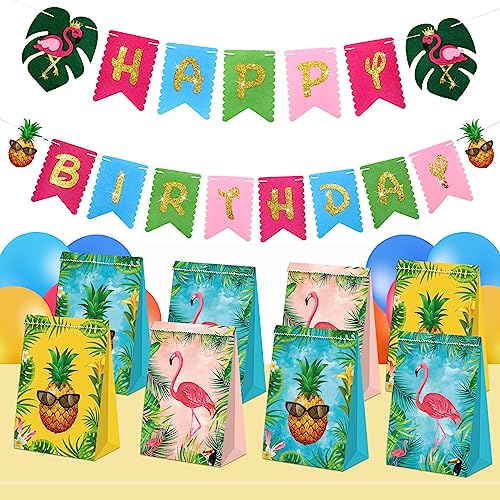 BQC 24Pcs Flamingo Goody Bags Hawaiian Gift Bags Luau Party Bags Flamingo Party Supplies Tropical Pineapple Party Favors Flamingo Birthday Party Supplies for Kids - Image 3