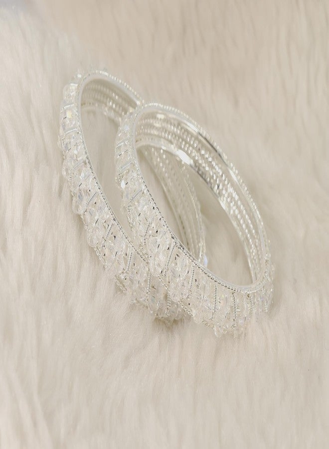 NMII Gold Plated Pearls Kada Bangles Set For Women & Girls | Traditional Designer Bangles | Wedding, Party, Function, Festival, Occasion Fashion Jewellery | Women's Bangles- Set of 2(MAH64-Silver-2.2) - Image 4