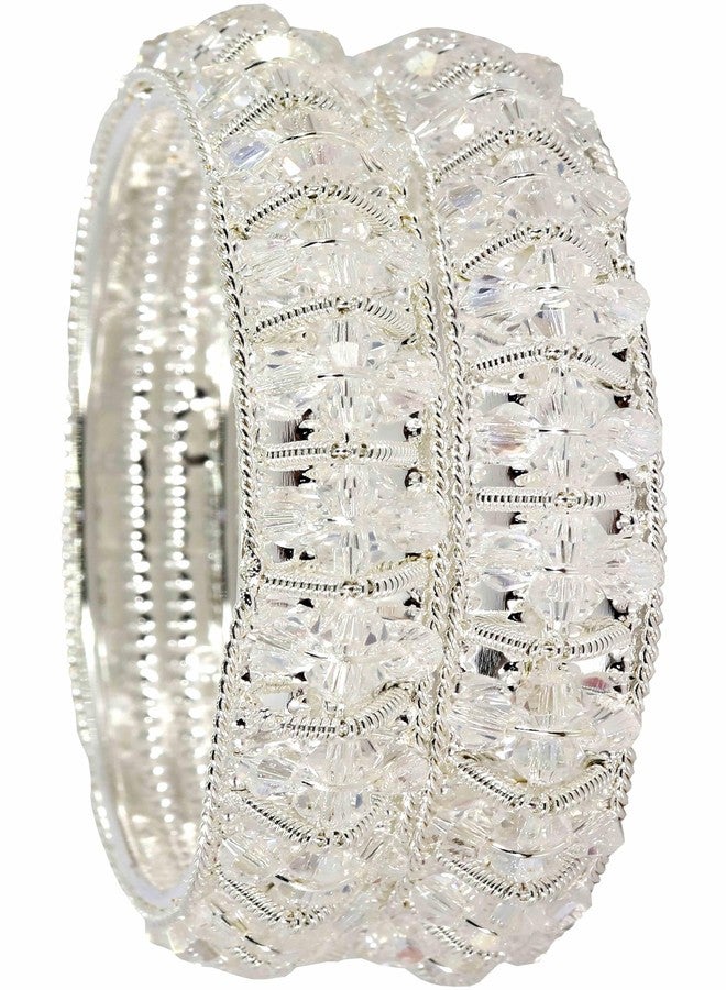 NMII Gold Plated Pearls Kada Bangles Set For Women & Girls | Traditional Designer Bangles | Wedding, Party, Function, Festival, Occasion Fashion Jewellery | Women's Bangles- Set of 2(MAH64-Silver-2.2) - Image 1