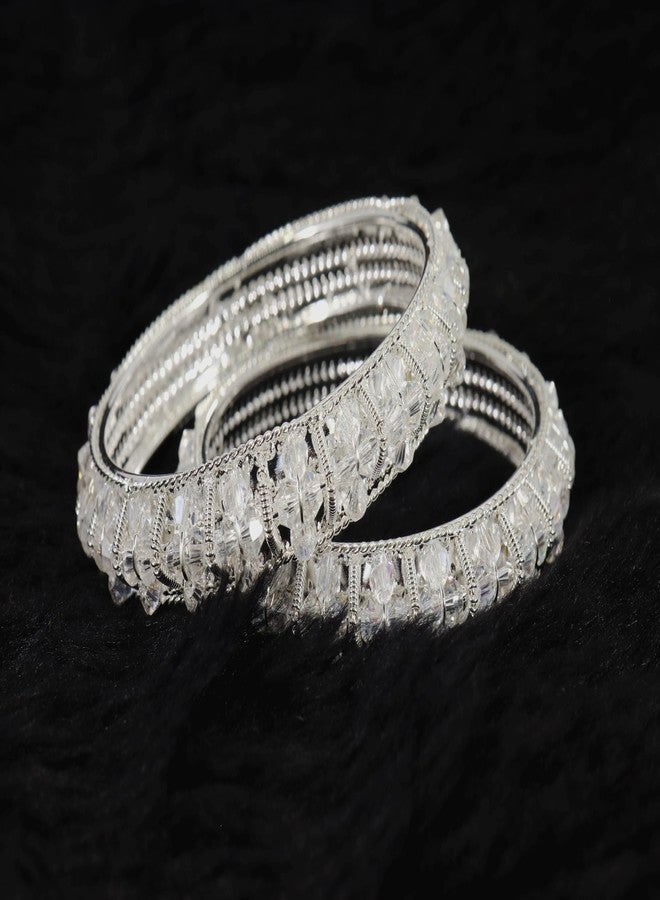 NMII Gold Plated Pearls Kada Bangles Set For Women & Girls | Traditional Designer Bangles | Wedding, Party, Function, Festival, Occasion Fashion Jewellery | Women's Bangles- Set of 2(MAH64-Silver-2.2) - Image 2