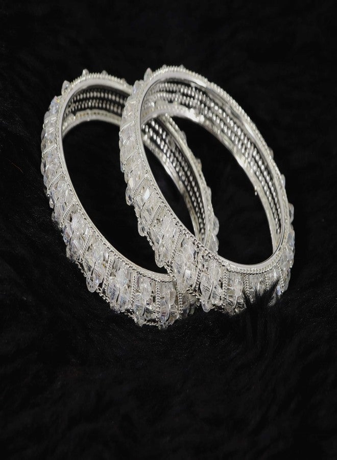 NMII Gold Plated Pearls Kada Bangles Set For Women & Girls | Traditional Designer Bangles | Wedding, Party, Function, Festival, Occasion Fashion Jewellery | Women's Bangles- Set of 2(MAH64-Silver-2.2) - Image 3