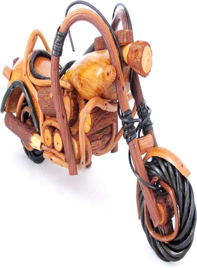 AKDC Blue Orchid Wooden Motorcycle Model Decorations For Home - Handmade Motorcycle Figurine Wood Harley Chopper Collectible Sculpture - 11.5 Inches - Image 5