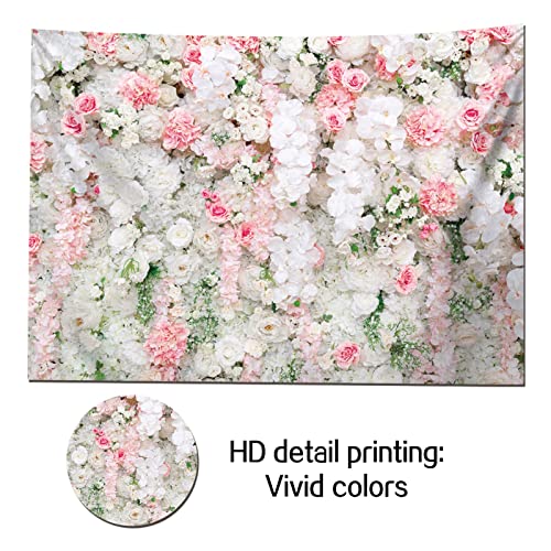 HQM Spring Pink White Rose Flower Photography Backdrops Wedding Anniversary Baby Shower Bridal Birthday Party Photo Background 7x5FT - Image 2