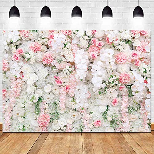 HQM Spring Pink White Rose Flower Photography Backdrops Wedding Anniversary Baby Shower Bridal Birthday Party Photo Background 7x5FT - Image 3