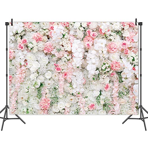 HQM Spring Pink White Rose Flower Photography Backdrops Wedding Anniversary Baby Shower Bridal Birthday Party Photo Background 7x5FT - Image 4