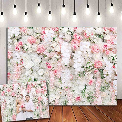 HQM Spring Pink White Rose Flower Photography Backdrops Wedding Anniversary Baby Shower Bridal Birthday Party Photo Background 7x5FT - Image 1