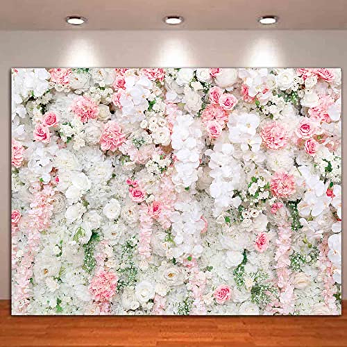 HQM Spring Pink White Rose Flower Photography Backdrops Wedding Anniversary Baby Shower Bridal Birthday Party Photo Background 7x5FT - Image 5