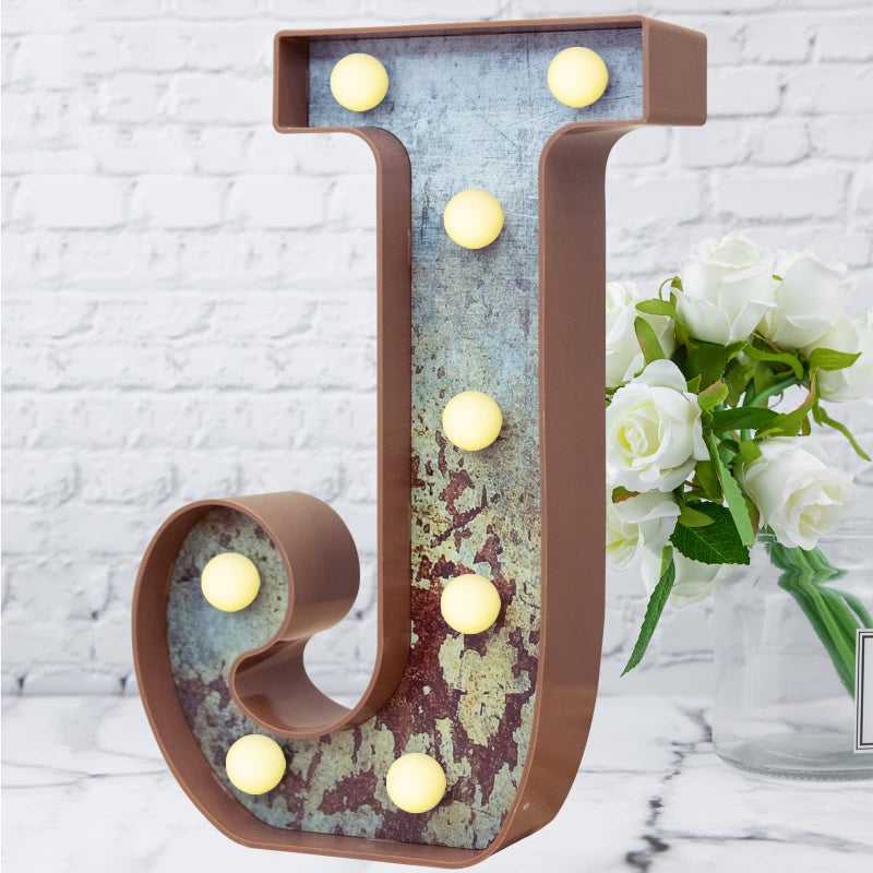 LED Marquee Light Up Letters Industrial Vintage Style Lighted Letters Rust Metal Effect Marquee Letter with Lights Illumination Letter Signs for Christmas Wedding Birthday Party Home Cafe Bar DecorJ