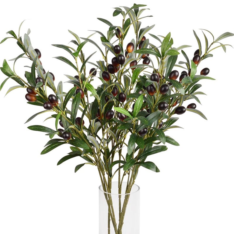 Antspirit 3pcs Artificial Plants Greenery Olive Branches Stems Fake Plants Green Leaves Fruits Branch Leaves for Home Office ndoor Outside DIY-Wreath Decor 27-Inch (3) - Image 1
