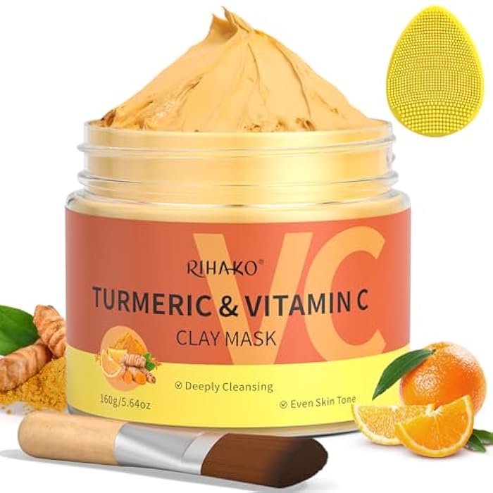 RIHAKO Stocking Stuffers for Women Turmeric Vitamin C Clay Mask| Deep Cleansing Facial Clay Mask for Dark Spots, Dull Skin, Refining Pores and Controlling Oil,Dark Spot Remover for Face,Face Masks Skincare - Image 1
