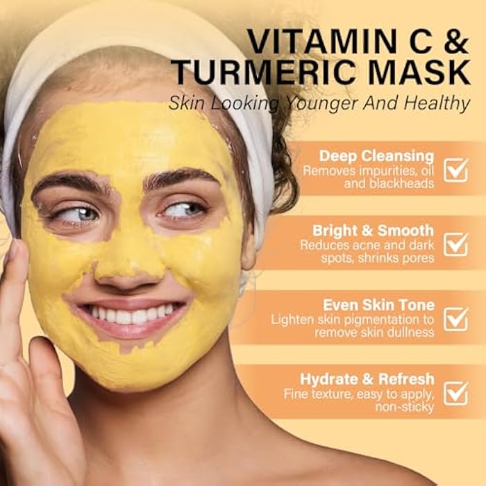 RIHAKO Stocking Stuffers for Women Turmeric Vitamin C Clay Mask| Deep Cleansing Facial Clay Mask for Dark Spots, Dull Skin, Refining Pores and Controlling Oil,Dark Spot Remover for Face,Face Masks Skincare - Image 4