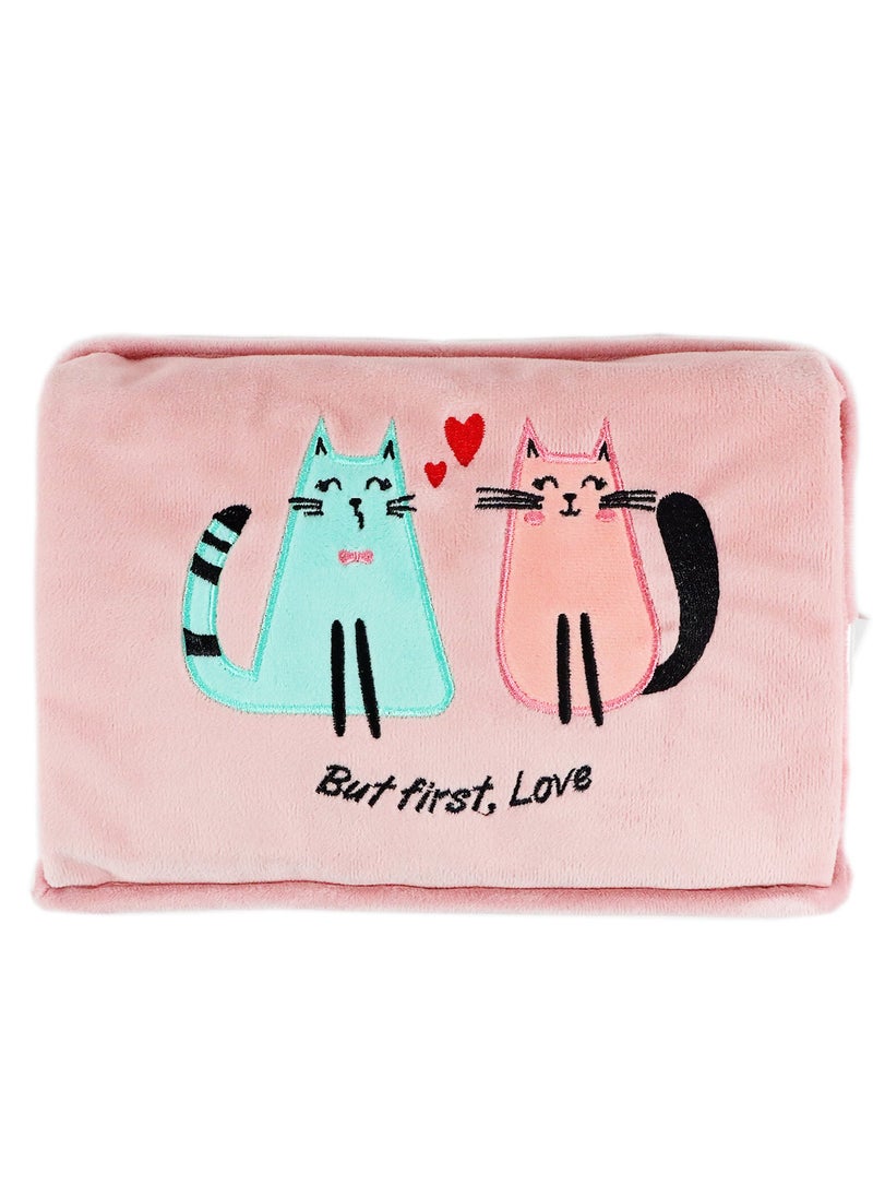 Biggdesign Love Cat Electric Hot Water Bottle with Soft Cover Rechargable Hot Water Bag for Pain Relief  - Image 1