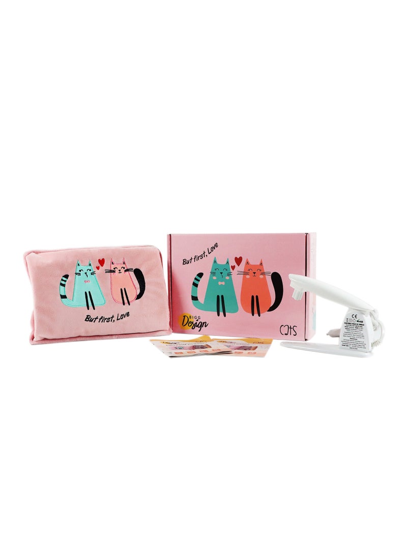 Biggdesign Love Cat Electric Hot Water Bottle with Soft Cover Rechargable Hot Water Bag for Pain Relief  - Image 3