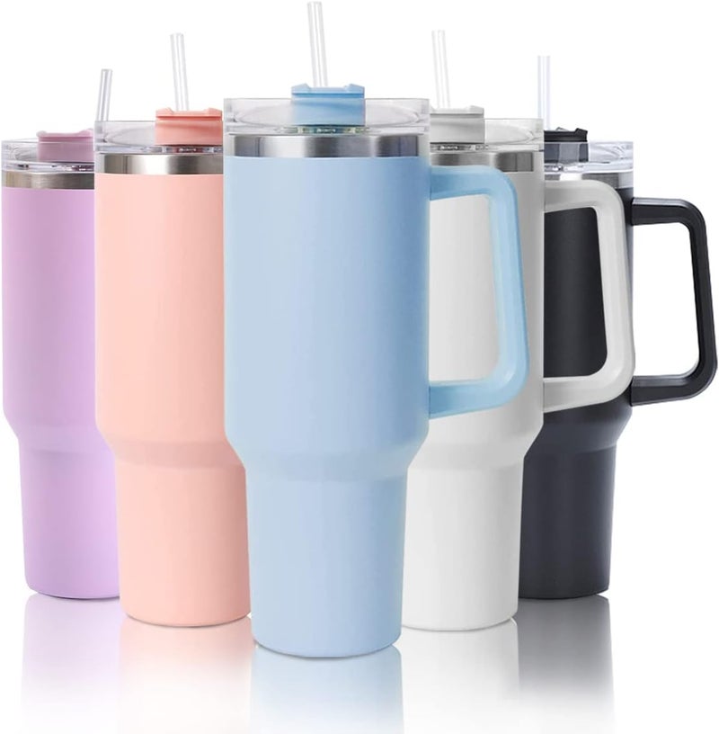 zoba Insulated stainless steel mug with straw lid and handle; travel mug and water bottle for hot and cold coffee. - Image 2