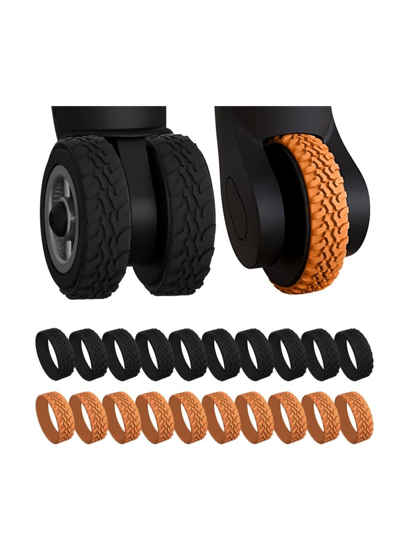 Captaintech Luggage Wheel Covers, 20 Pcs Suitcase Wheel Protectors, Adhesive Silicone Wheel Protective Covers, Anti Fall-off Luggage Wheel Protector for Carry On Luggage Suitcases (Black & Orange) - Image 1