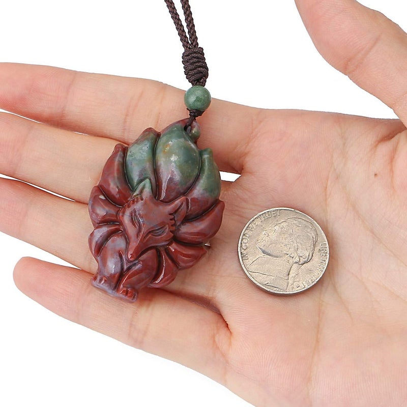 Jovivi Natural Indian Agate Nine-Tailed Fox Crystal Necklace Healing Stones Gemstone Necklaces Pendant Protection Amulet Charm - Image 4