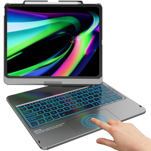 TQQ iPad Air 13 Inch Case Keyboard (M4 2026/M3 2025/M2 2024), iPad Pro 12.9 (6th, 5th, 4th, 3rd Gen) Keyboard - 360° Rotatable, 7-Color Backlight, Multi-Touch Trackpad, Thin & Light (Gray) - Image 1