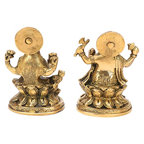 Kartique Brass Ganesha Laxmi Ganesh Lakshmi Bhagwan Idol Sitting on Lotus - Image 4