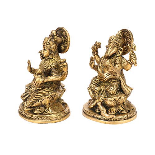 Kartique Brass Ganesha Laxmi Ganesh Lakshmi Bhagwan Idol Sitting on Lotus - Image 5