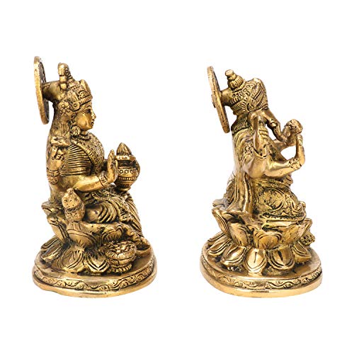 Kartique Brass Ganesha Laxmi Ganesh Lakshmi Bhagwan Idol Sitting on Lotus - Image 3
