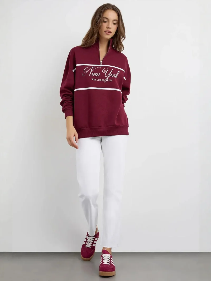 HICCUP Oversized Printed Zippered Sweatshirt