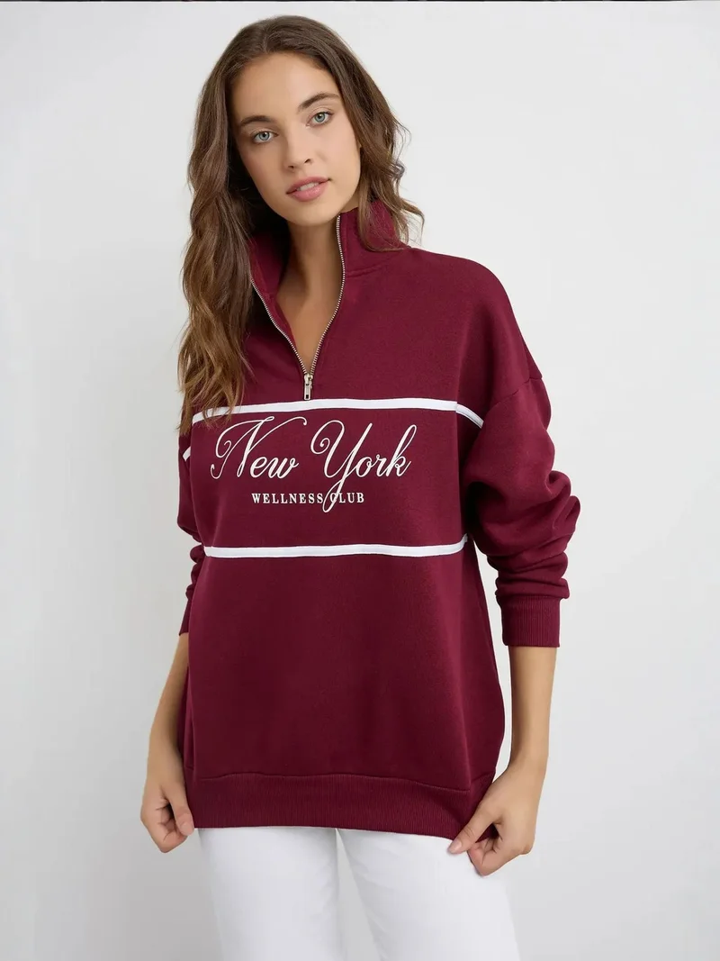 HICCUP Oversized Printed Zippered Sweatshirt