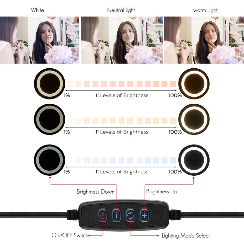 Loquat 10 Inch Desktop LED Ring Light with Phone Holder Ballhead Adapter Black - Image 4