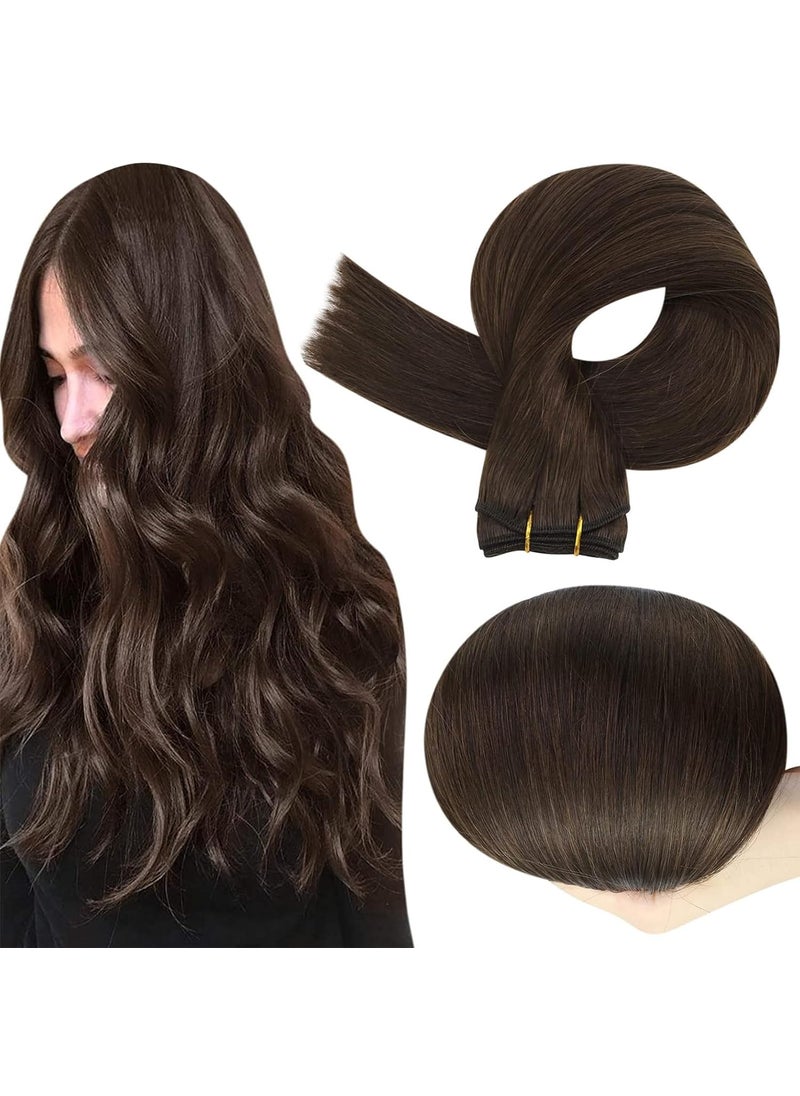 Full Shine Full Shine Straight Remy Hair Weft Extensions Sew In Weft Hair Extensions Full Head Double Weft Hair Color 2 Darkest Brown Weft Human Hair Bundles 105 Grams 18 Inch Sew In Extensions Soft Hair 