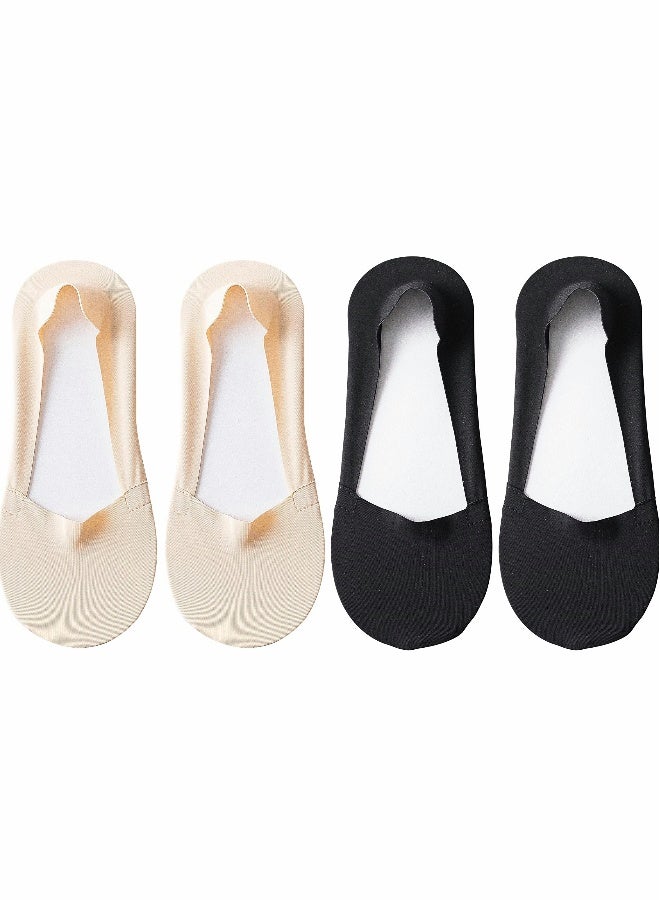 Women Thin Socks Ice silk skin tone No Show Liner Socks Women Low Cut Cotton Nylon Boat Invisible Hidden Socks Non Slip for Flats Skin Tone 2 Black - Image 2