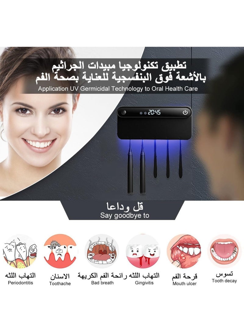 معقم فرشاة أسنان بالأشعة فوق البنفسجية معقم فرشاة أسنان مثبت على الحائط، حامل فرشاة أسنان مثبت على الحائط 5 فتحات مع توقيت تجفيف التعقيم، تخزين فرشاة أسنان كهربائية لاسلكية قابلة لإعادة الشحن للحمام - Image 2