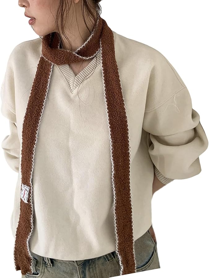 Unisex Soft Narrow Long Ribbon Scarf With Hook Sewn Fringes For Fall Winter - Image 1