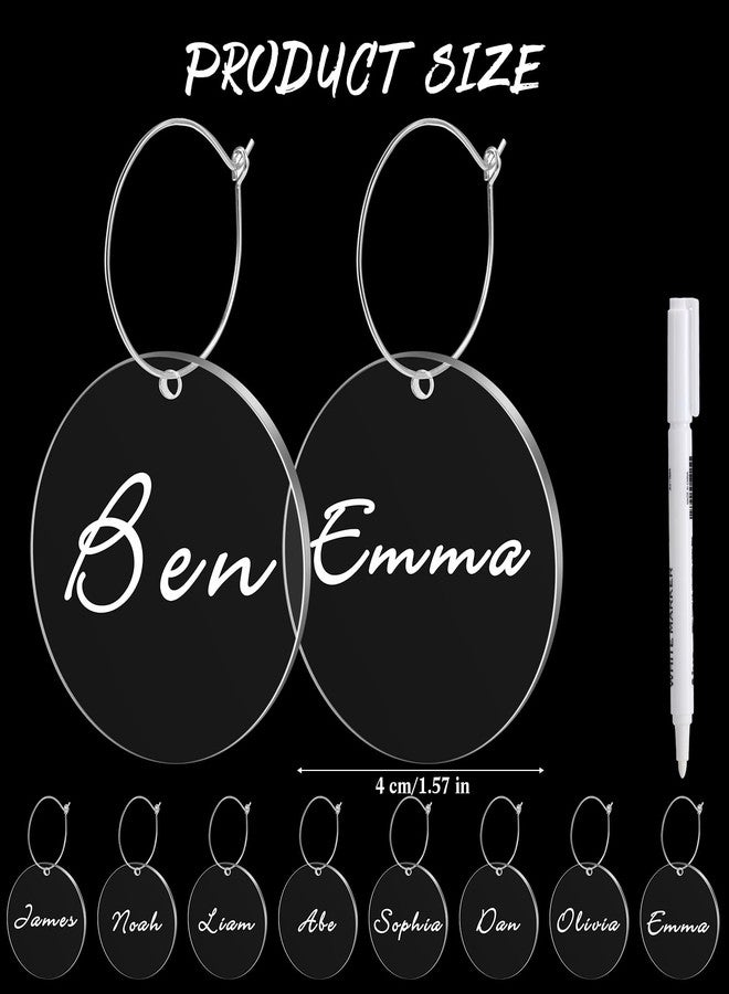 Tondiamo 40 Pcs DIY Wine Charms for Glasses Silver Acrylic Wine Charms with Rings Tags Marker Pen Round Blank Glass Labels Bulk for Stem Glasses Cocktail Champagne Wedding Dinner Party Favor - Image 2