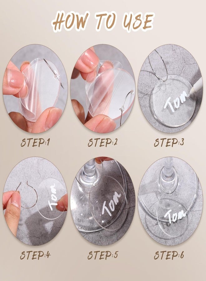 Tondiamo 40 Pcs DIY Wine Charms for Glasses Silver Acrylic Wine Charms with Rings Tags Marker Pen Round Blank Glass Labels Bulk for Stem Glasses Cocktail Champagne Wedding Dinner Party Favor - Image 3