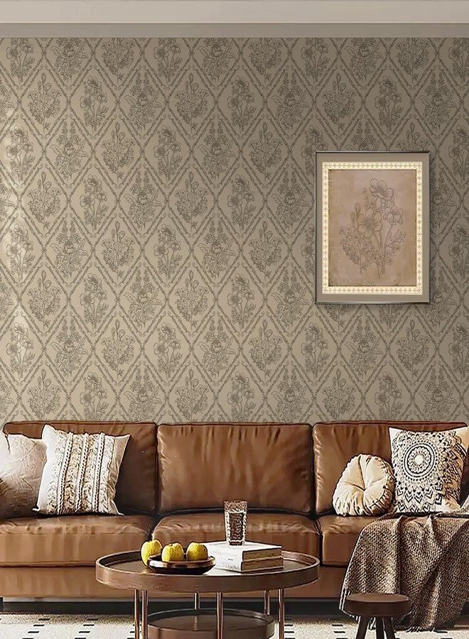 Toduso Peel and Stick Wallpaper Vintage Wall Paper Boho Contact Paper Brown Floral Removable Wallpaper for Bathroom Bedroom Flower Waterproof Self Adhesive Vinyl Drawer Decor17.3 x78.7 - Image 5