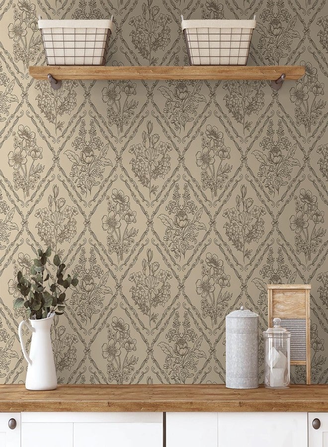 Toduso Peel and Stick Wallpaper Vintage Wall Paper Boho Contact Paper Brown Floral Removable Wallpaper for Bathroom Bedroom Flower Waterproof Self Adhesive Vinyl Drawer Decor17.3 x78.7 - Image 1