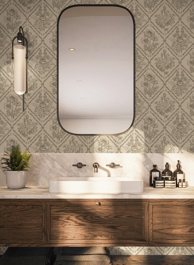 Toduso Peel and Stick Wallpaper Vintage Wall Paper Boho Contact Paper Brown Floral Removable Wallpaper for Bathroom Bedroom Flower Waterproof Self Adhesive Vinyl Drawer Decor17.3 x78.7 - Image 4