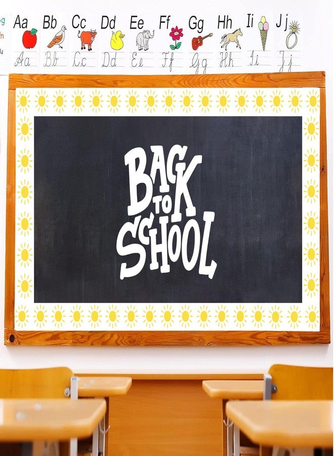 Prakruthi Pulp Art حواف لوحات الإعلانات للفصول الدراسية، والعودة إلى المدرسة، والمكاتب، وتزيين الحفلات - تصميم شمس صفراء - عرض 3 بوصات × طول 30 بوصة (16 شريطًا) - Image 1