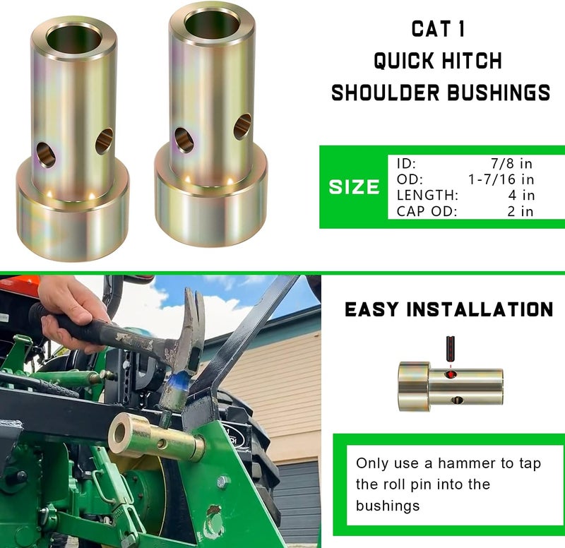 Yoursme 2 Pairs of Cat 1 Quick Hitch Adapter Bushings Set for Category I 3-Point Tractors - Image 3
